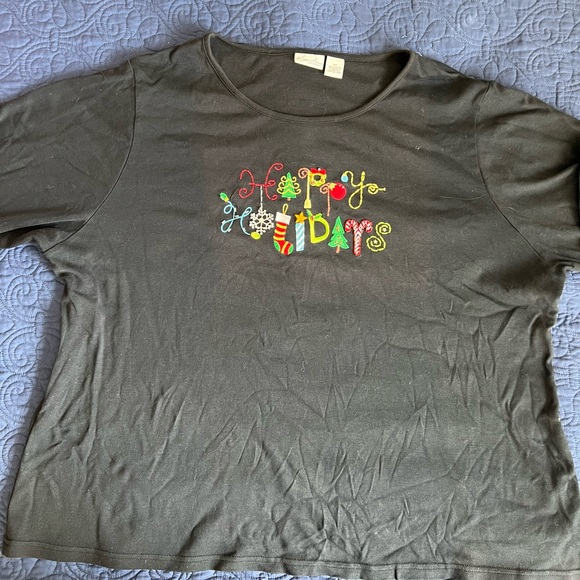 Kim Rogers 3X long sleeve black Christmas Tshirt.  Happy Holidays in fun font - Picture 2 of 5